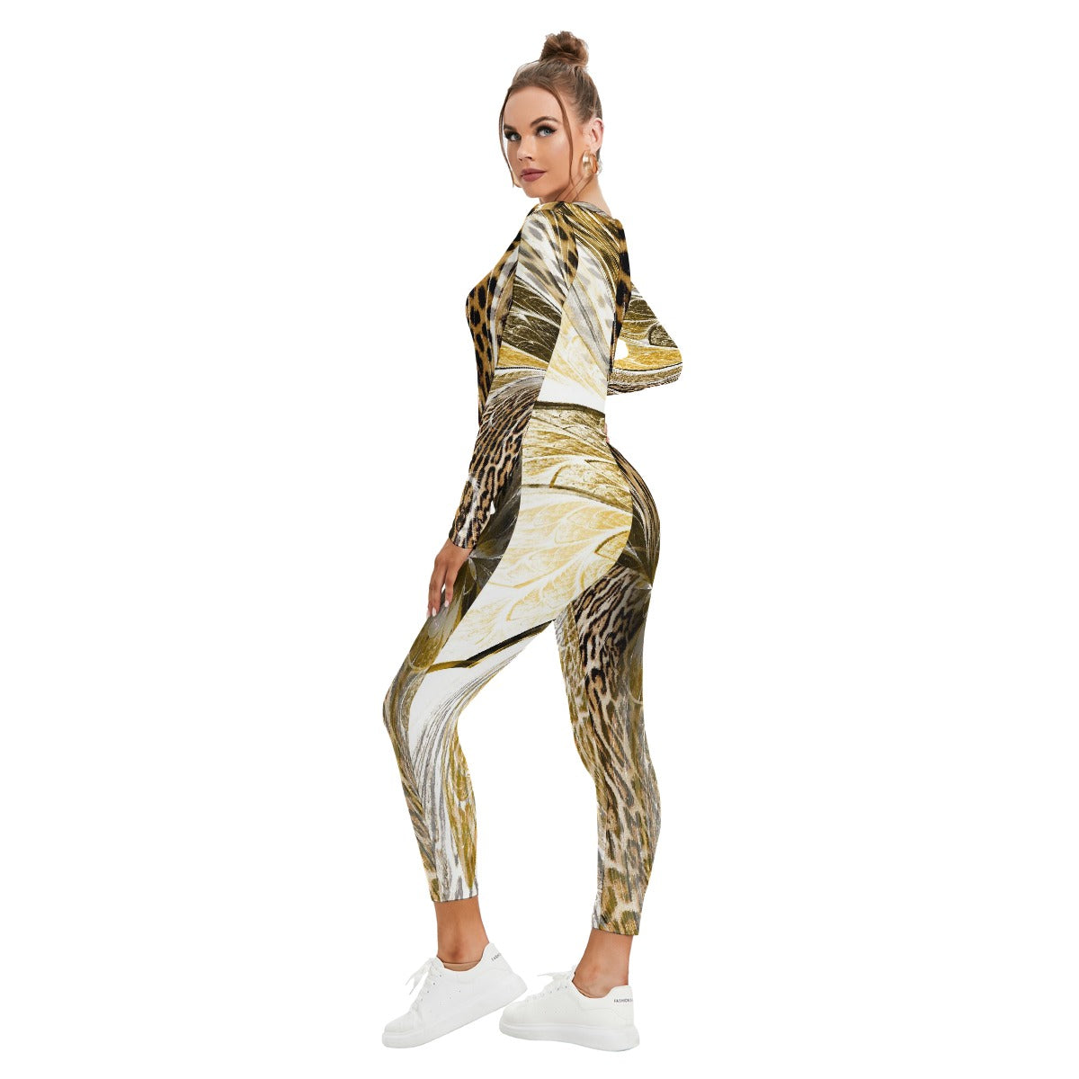 All-Over Print Women's Plunging Neck Jumpsuit