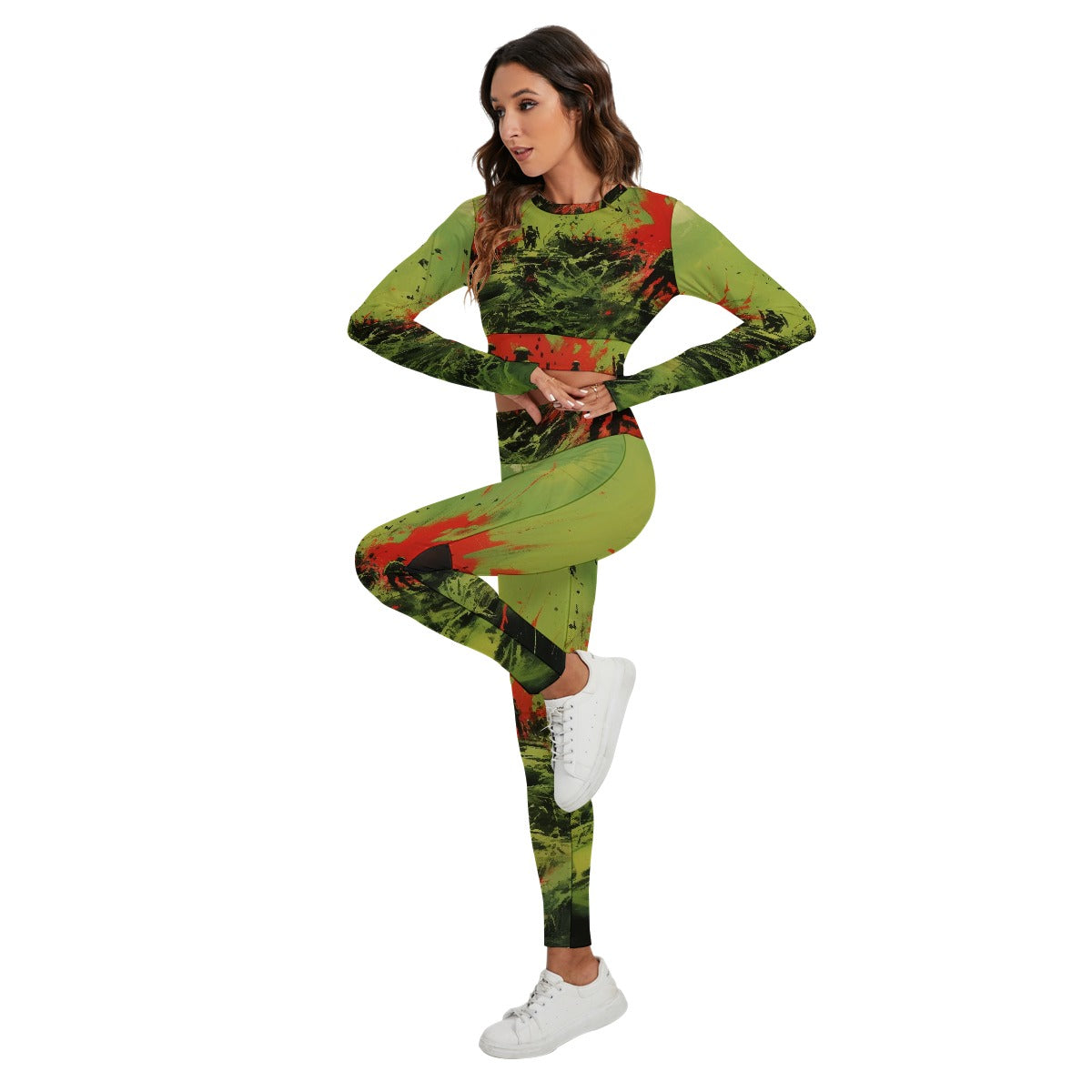 All-Over Print Women's Sport Set With Backless Top And Leggings