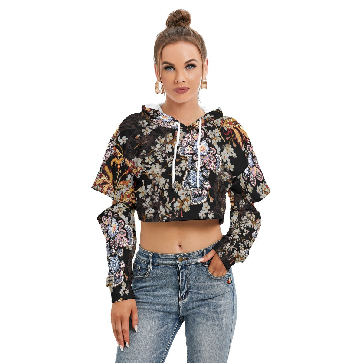 All-Over Print Women's Heavy Fleece Hoodie With Hollow Out Sleeve