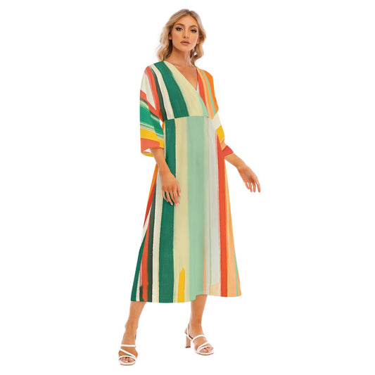 All-Over Print Women's Mid-Sleeve Long Dress