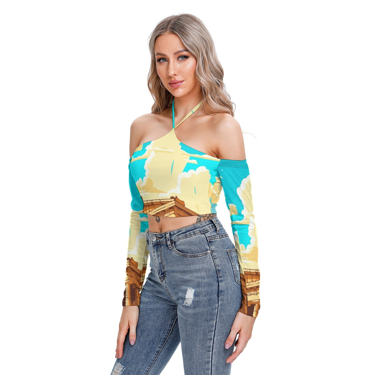 All-Over Print Women's Halter Lace-up Top