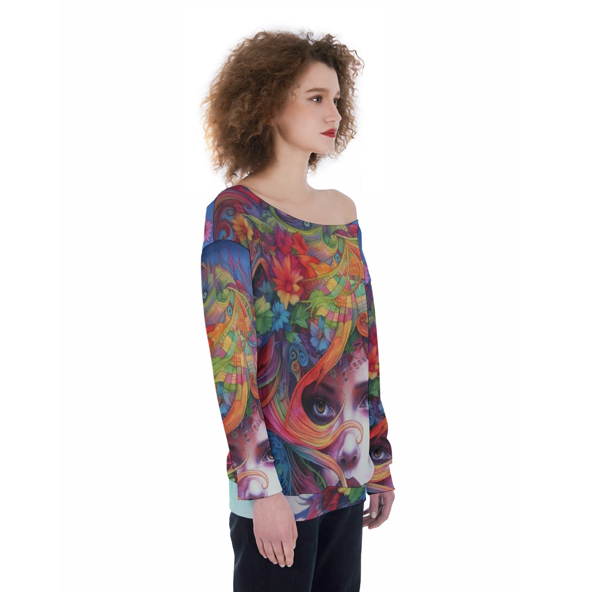 All-Over Print Oversized Women's Off-Shoulder Sweatshirt