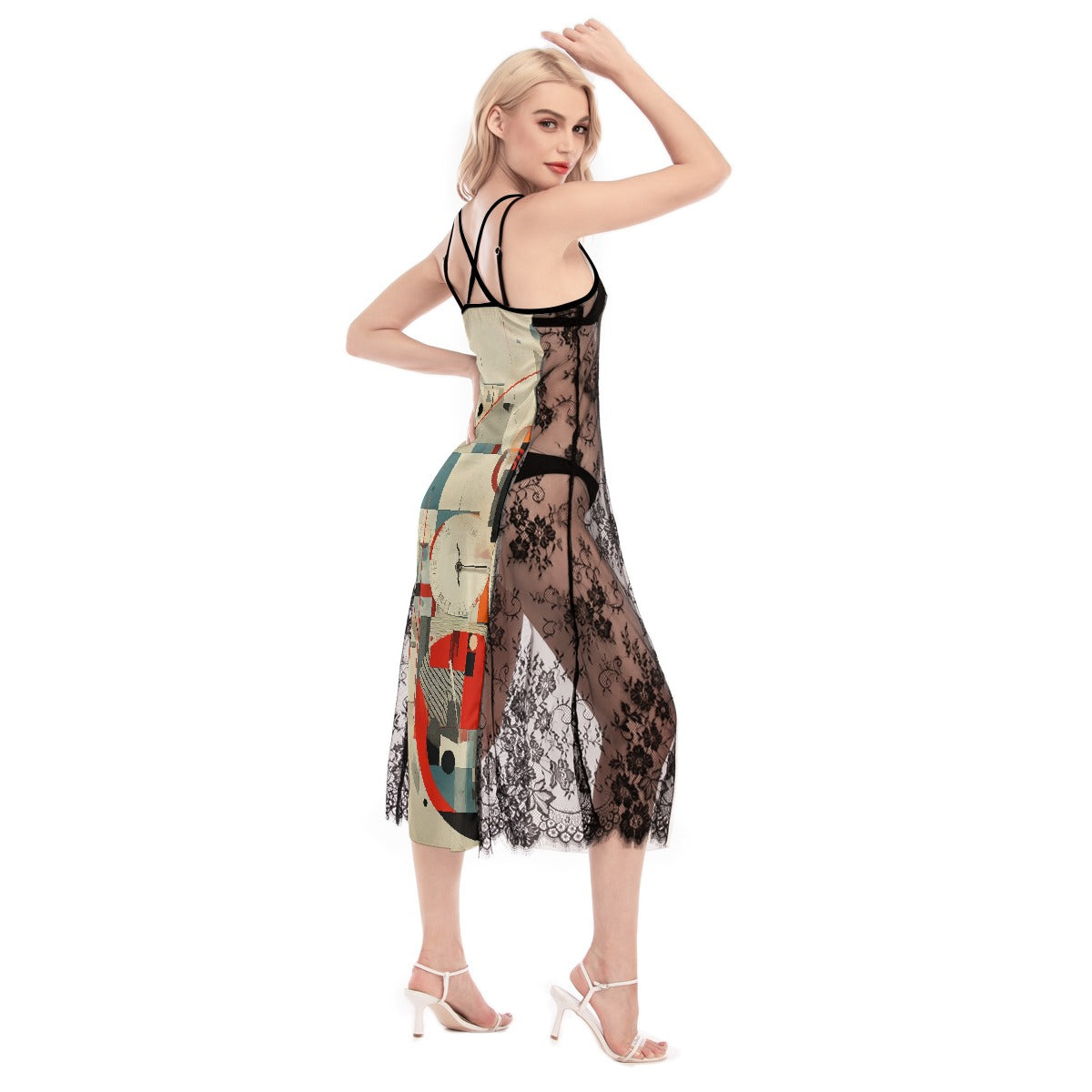 All-Over Print Women's Lace Cami Cross Back Dress