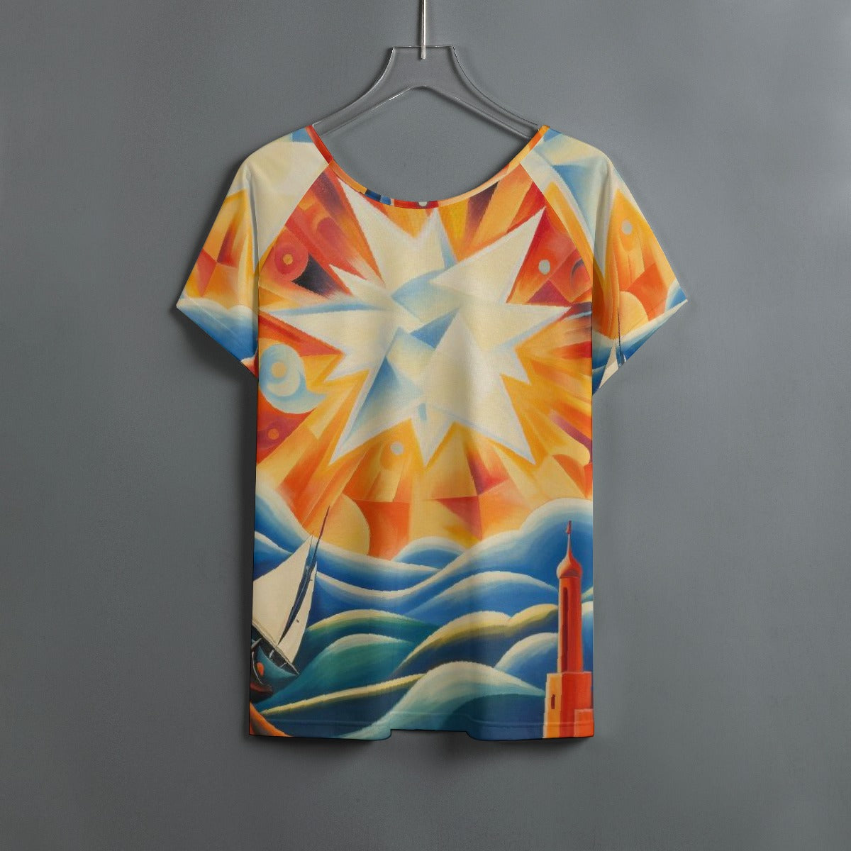 All-Over Print Women's Round Neck T-shirt With Raglan Sleeve