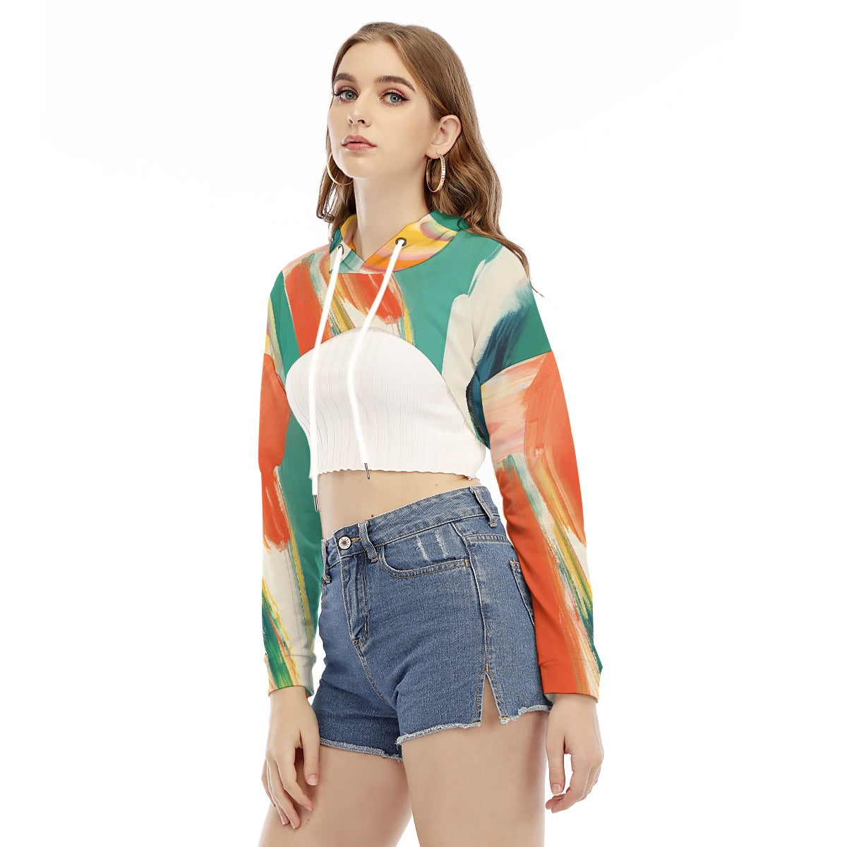 All-Over Print Women's Smock Short Hoodie With Long Sleeve