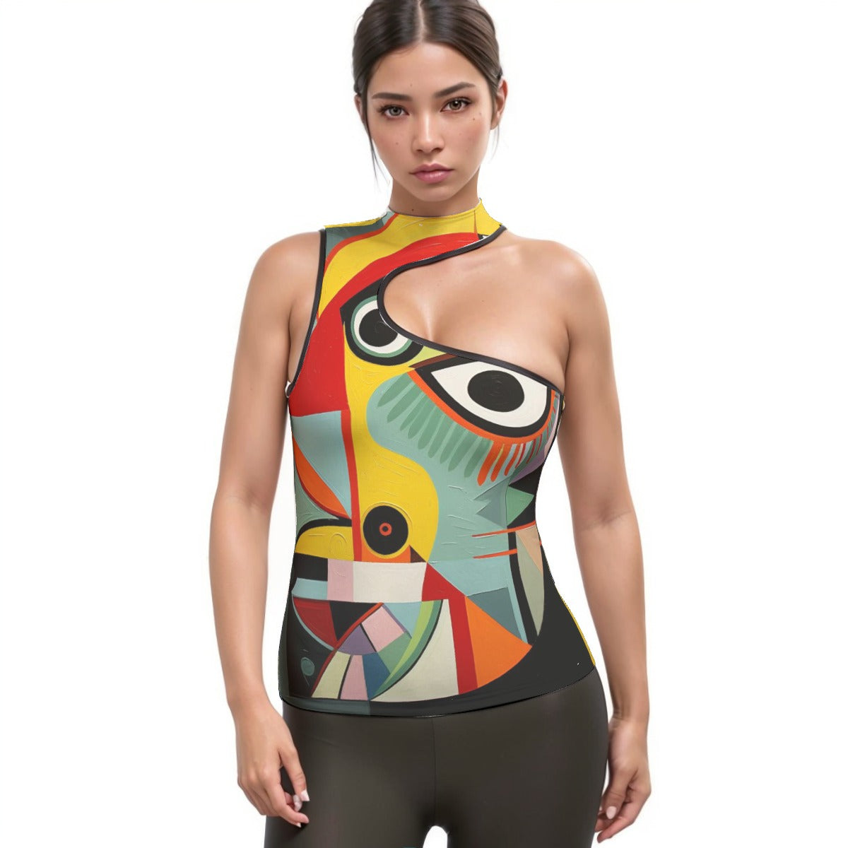 All-Over Print Women's Halter Sleeveless Asymmetrical Tank Top