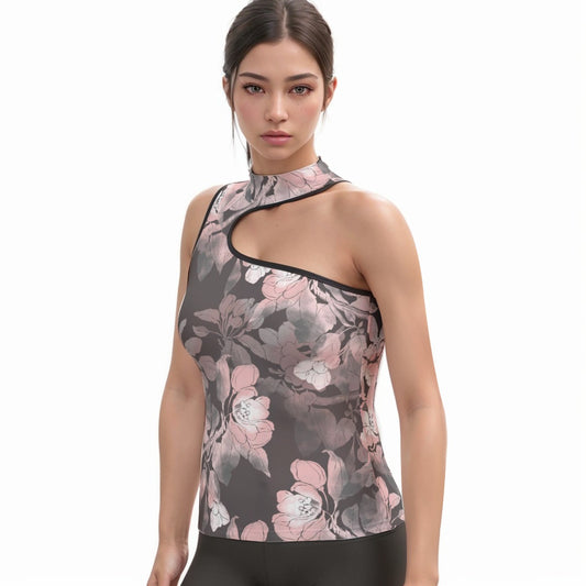 All-Over Print Women's Halter Sleeveless Asymmetrical Tank Top
