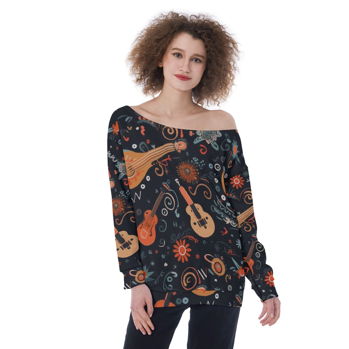 All-Over Print Oversized Women's Off-Shoulder Sweatshirt