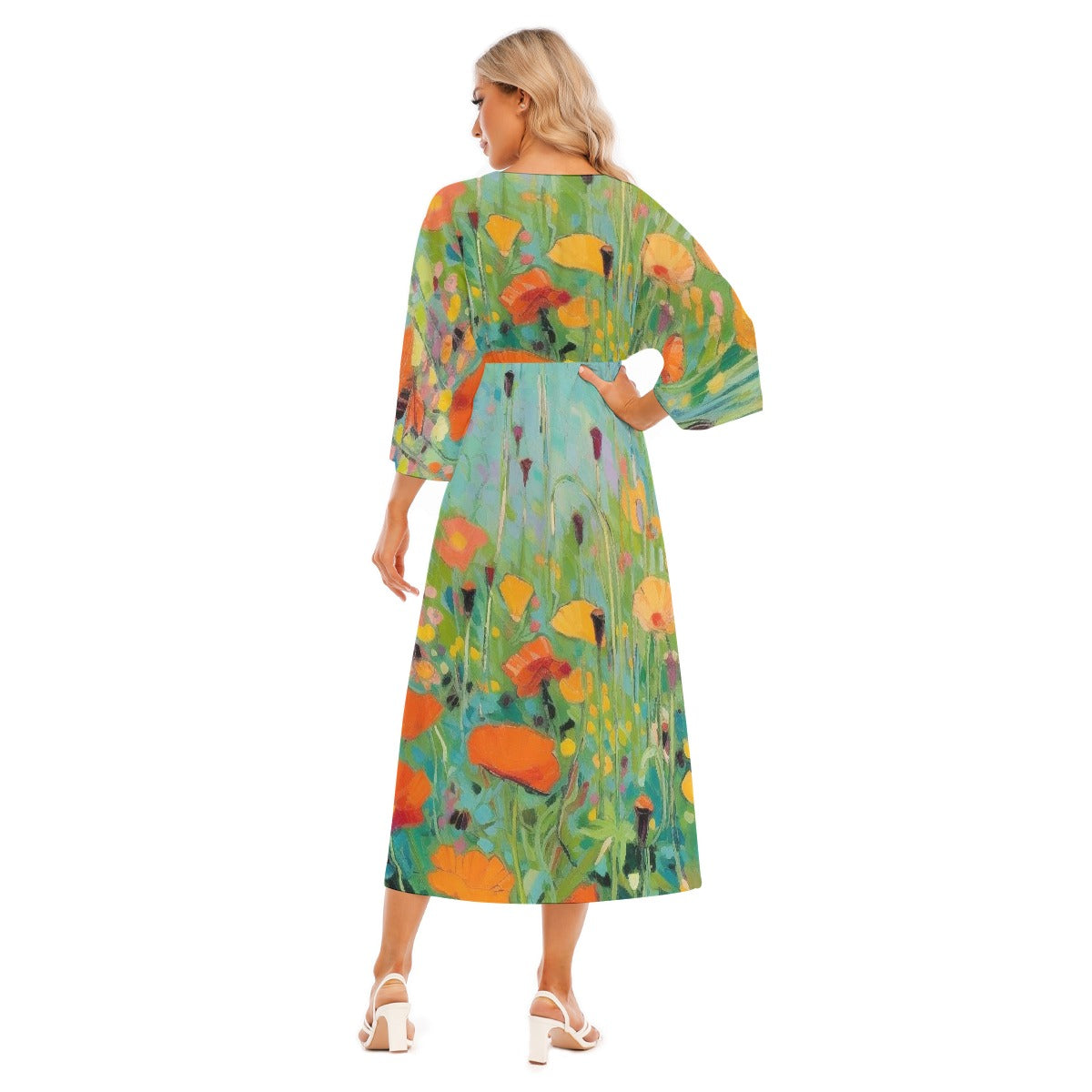 All-Over Print Women's Mid-Sleeve Long Dress