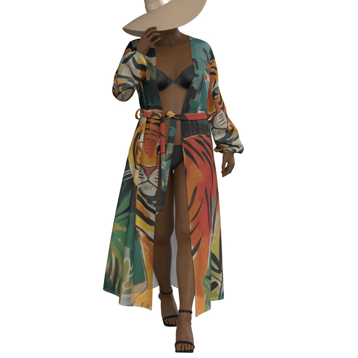 All-Over Print Women's Lace-up Chiffon Robe