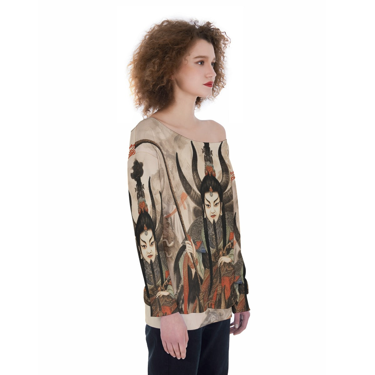 All-Over Print Oversized Women's Off-Shoulder Sweatshirt