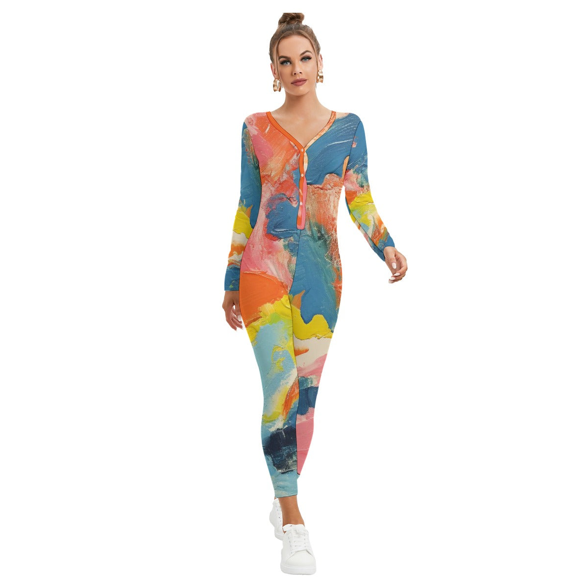 All-Over Print Women's Plunging Neck Jumpsuit