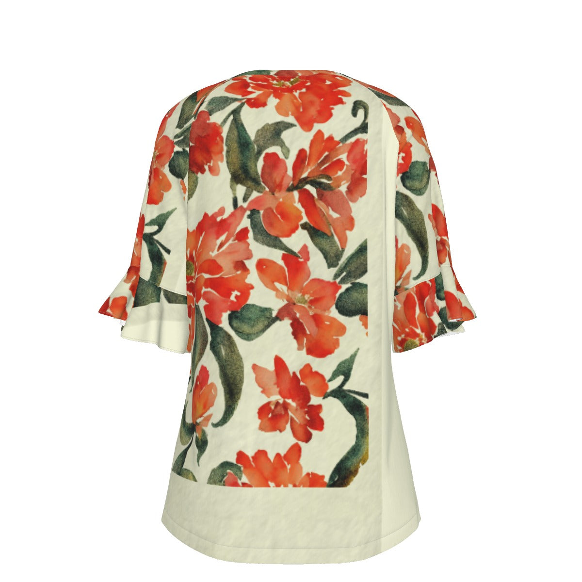 All-Over Print V-neck Women's T-shirt With Bell Sleeve