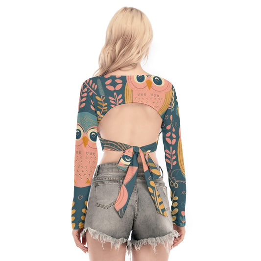 All-Over Print Women's Back Hollow T-shirt With Strap