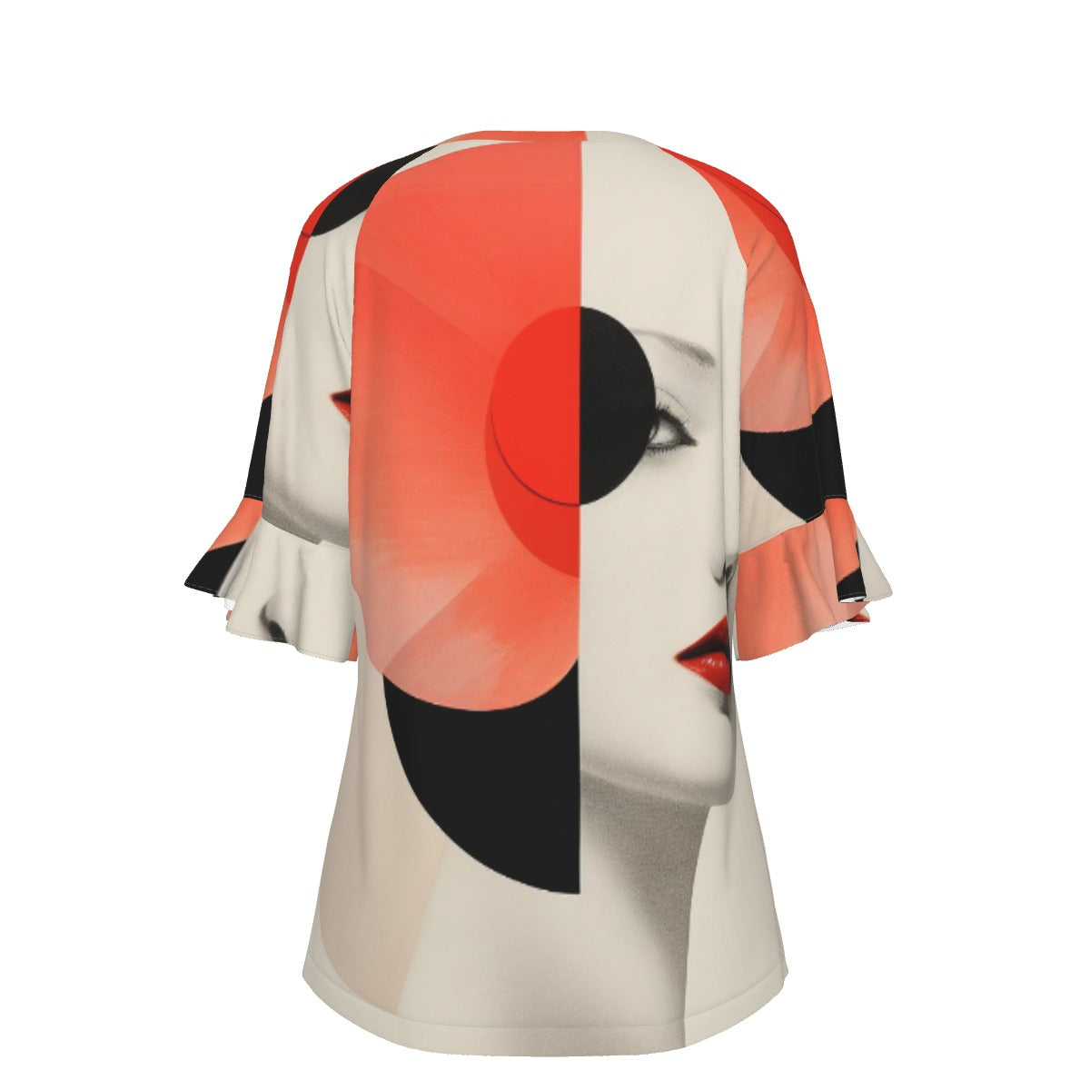 All-Over Print V-neck Women's T-shirt With Bell Sleeve