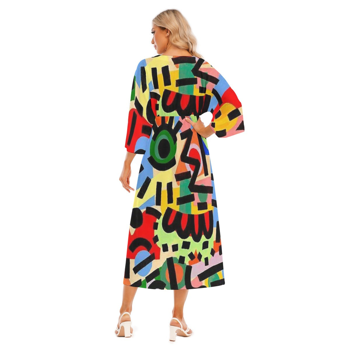 All-Over Print Women's Mid-Sleeve Long Dress