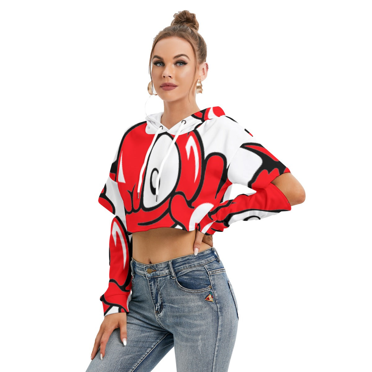 All-Over Print Women's Heavy Fleece Hoodie With Hollow Out Sleeve