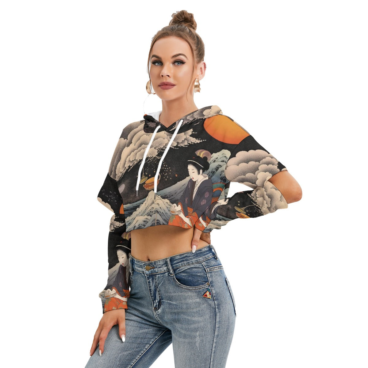 All-Over Print Women's Heavy Fleece Hoodie With Hollow Out Sleeve