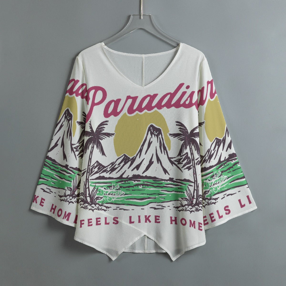 All-Over Print Women's V-neck T-shirt With Irregular Hem