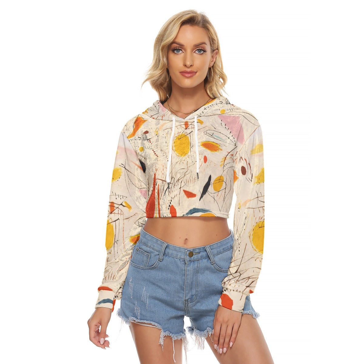 All-Over Print Women's Crop Top Hoodie|Velvet