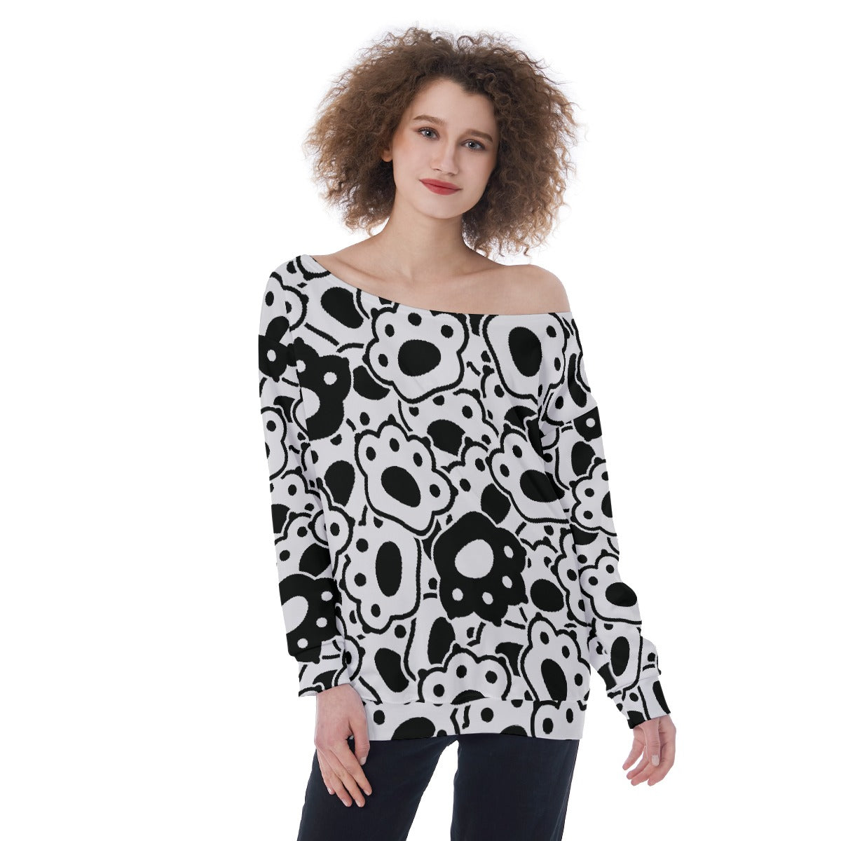 All-Over Print Oversized Women's Off-Shoulder Sweatshirt