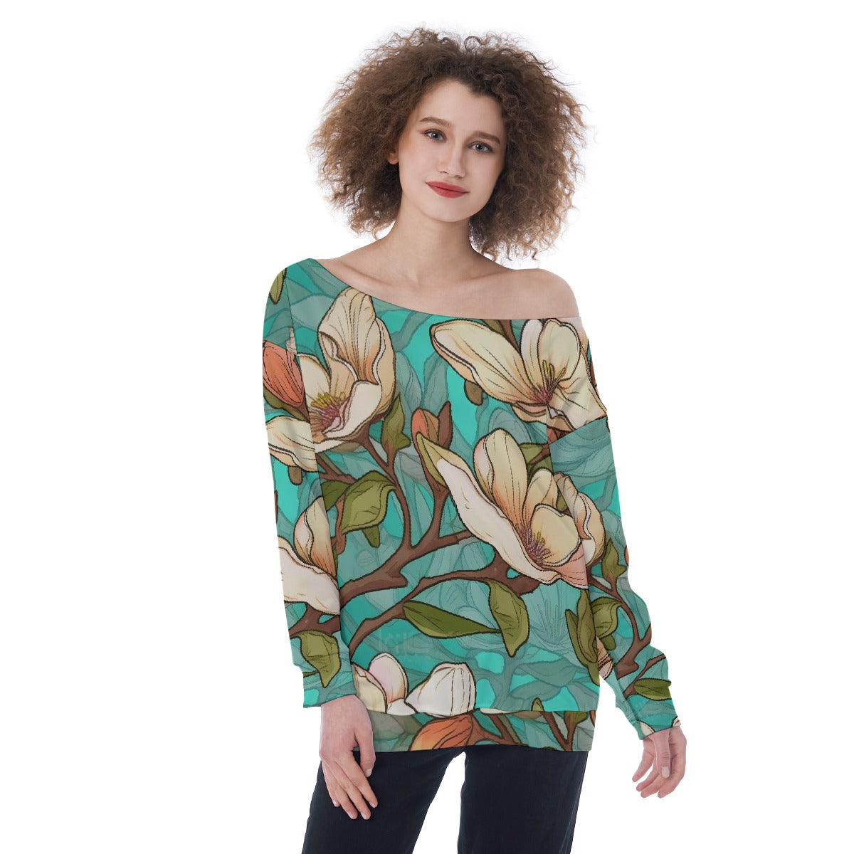 All-Over Print Oversized Women's Off-Shoulder Sweatshirt