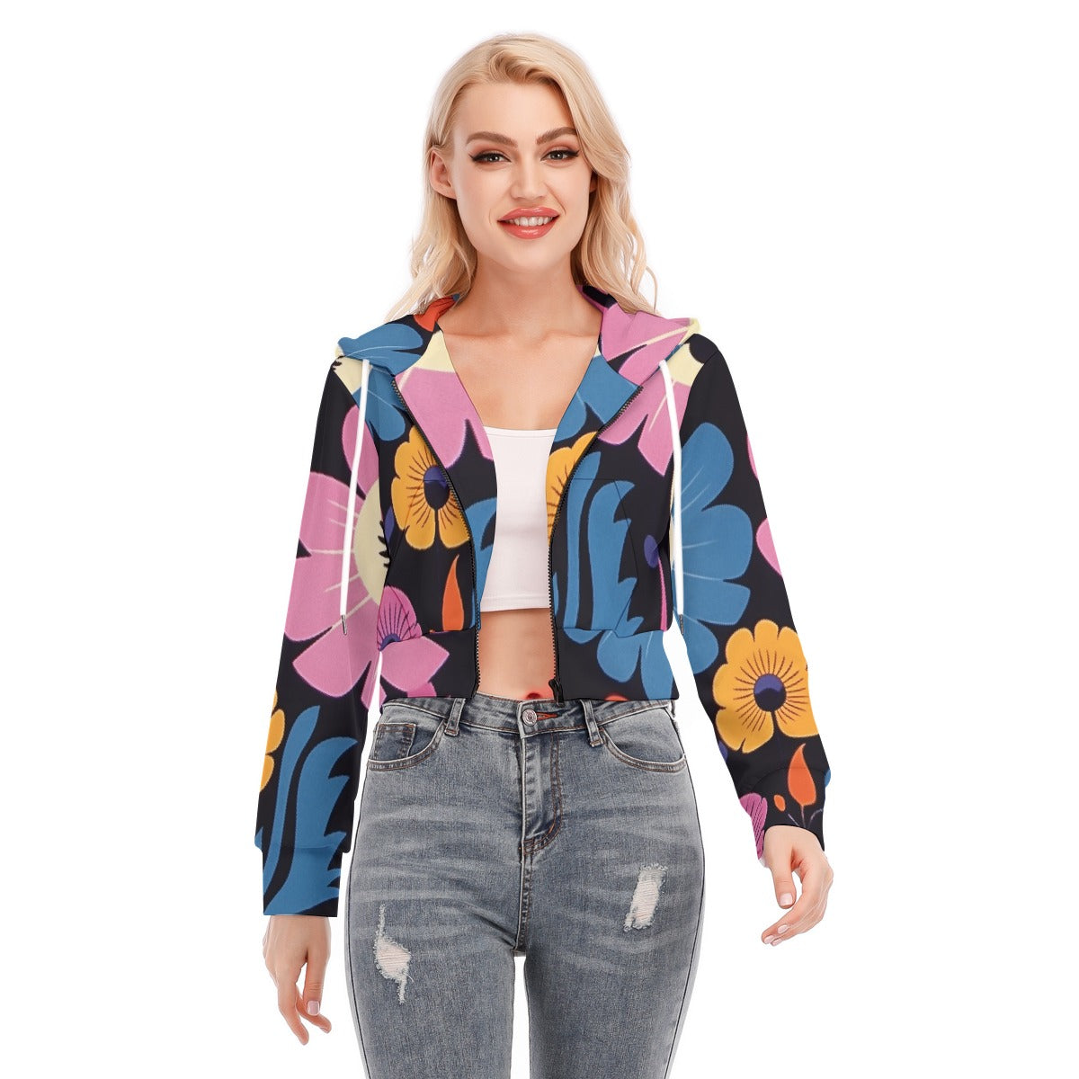 All-Over Print Women's Crop Top Hoodie With Zipper Closure