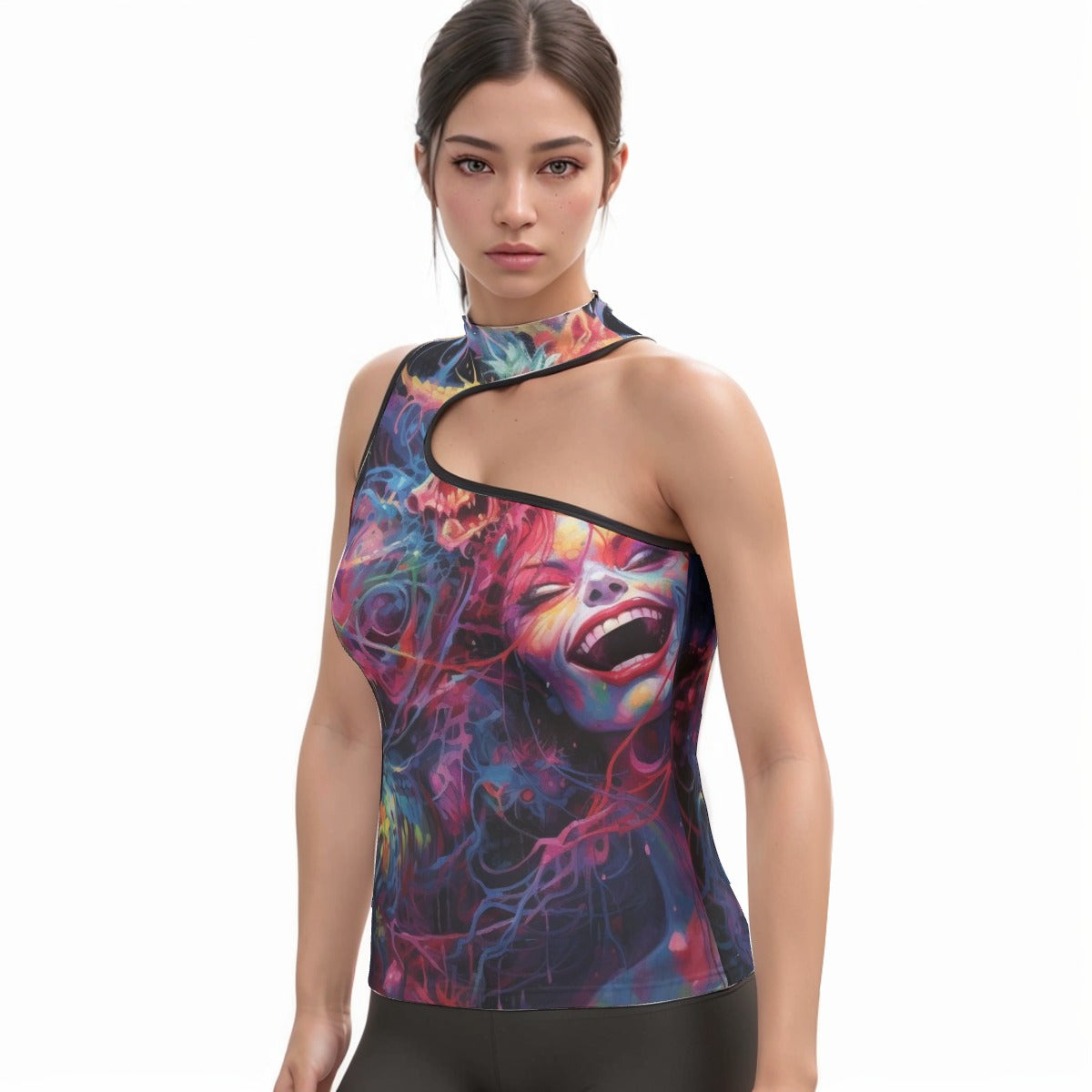 All-Over Print Women's Halter Sleeveless Asymmetrical Tank Top