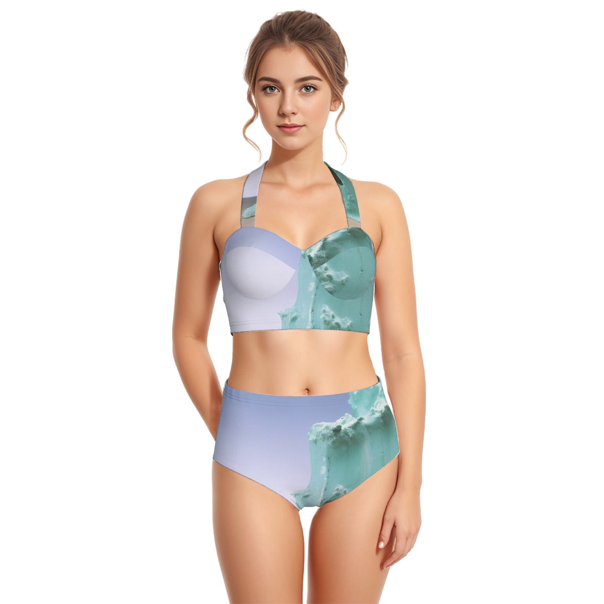 All-Over Print Women's Swimsuit Set With Halter