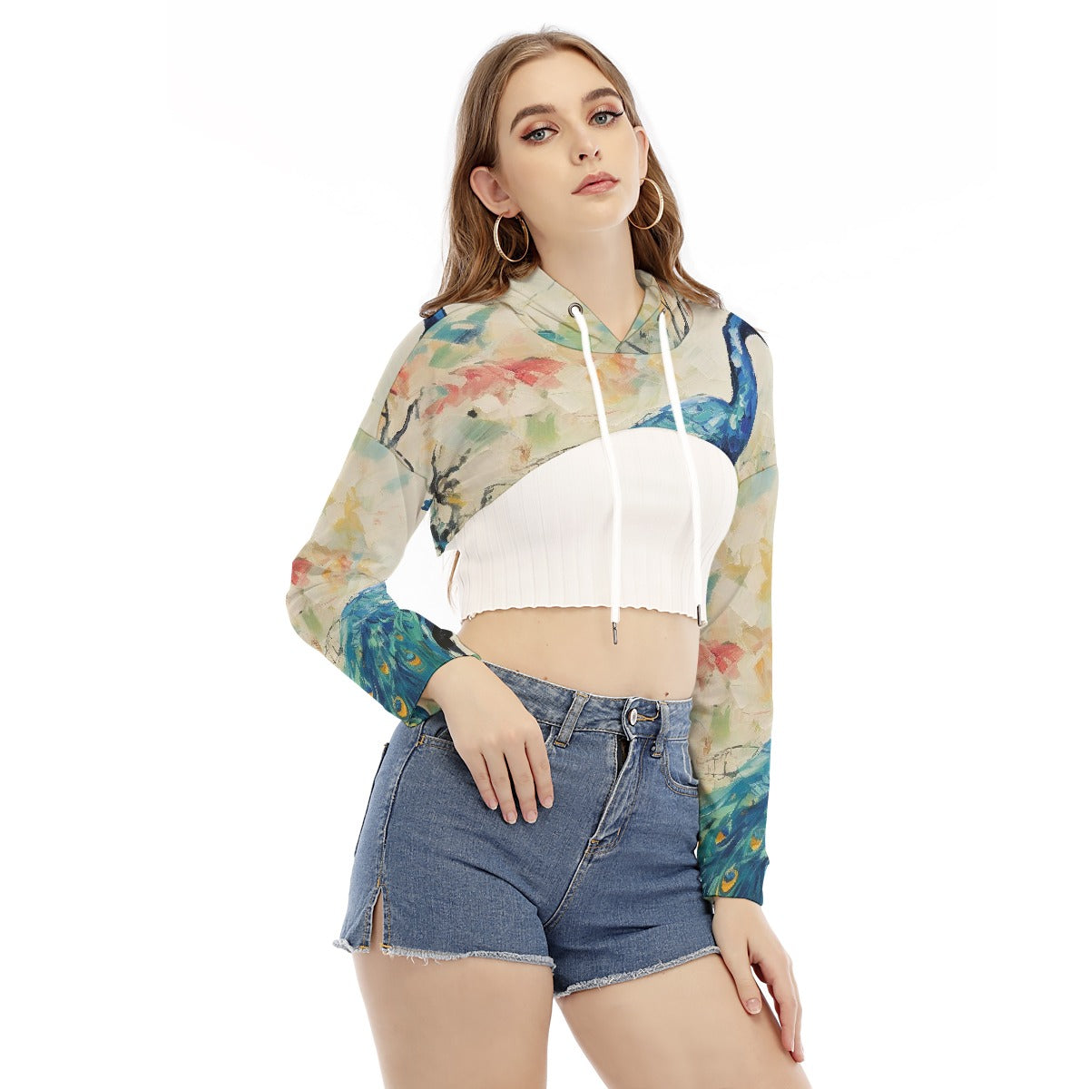 All-Over Print Women's Smock Short Hoodie With Long Sleeve