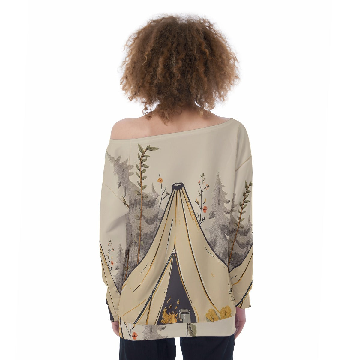 All-Over Print Oversized Women's Off-Shoulder Sweatshirt