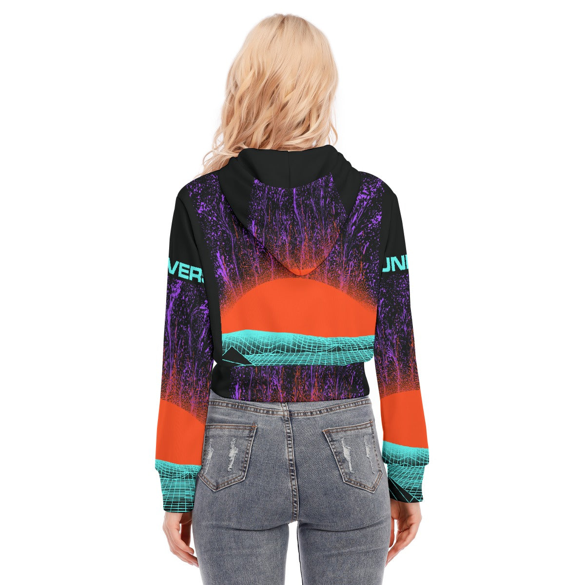 All-Over Print Women's Crop Top Hoodie With Zipper Closure