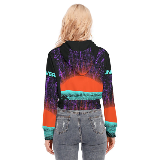 All-Over Print Women's Crop Top Hoodie With Zipper Closure