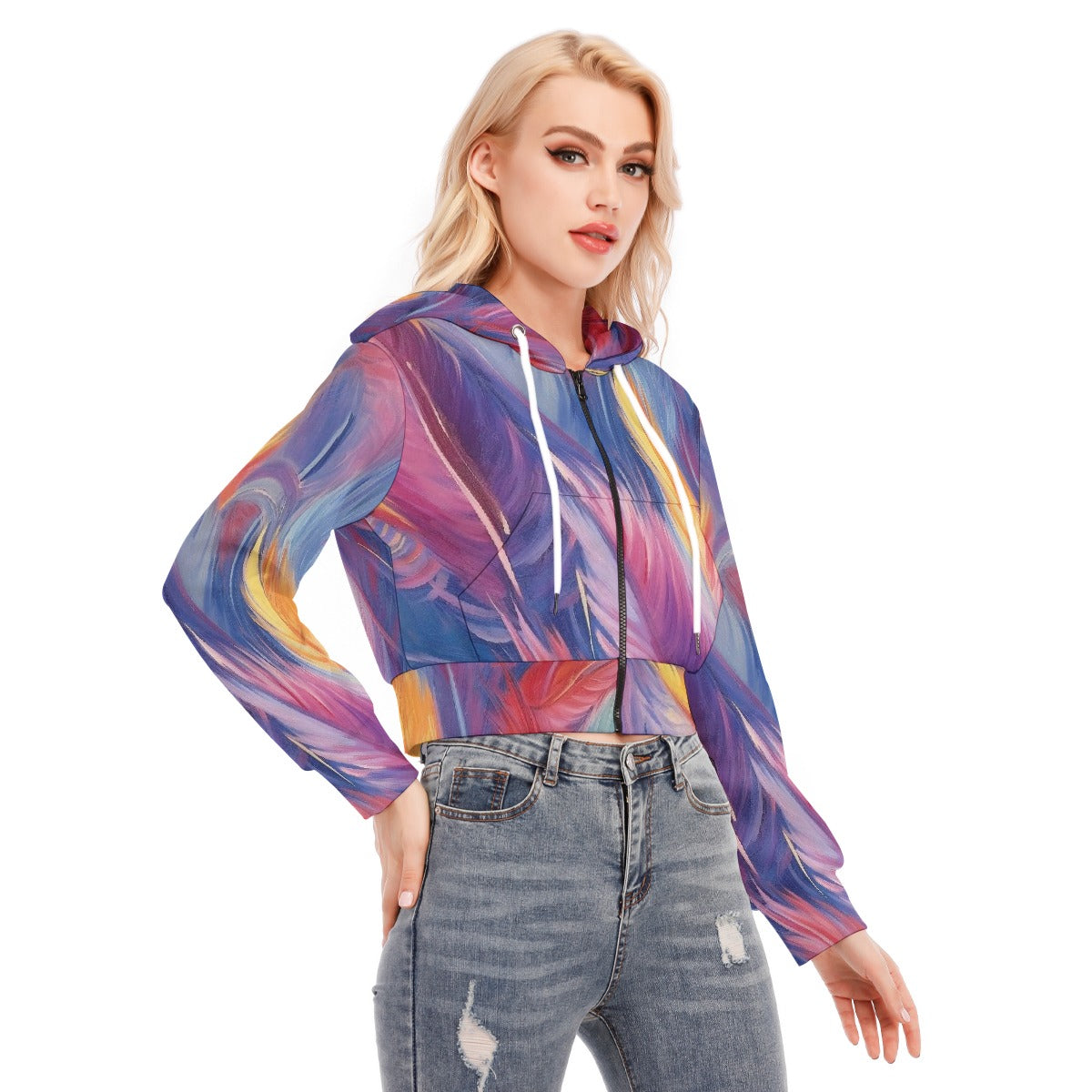 All-Over Print Women's Crop Top Hoodie With Zipper Closure