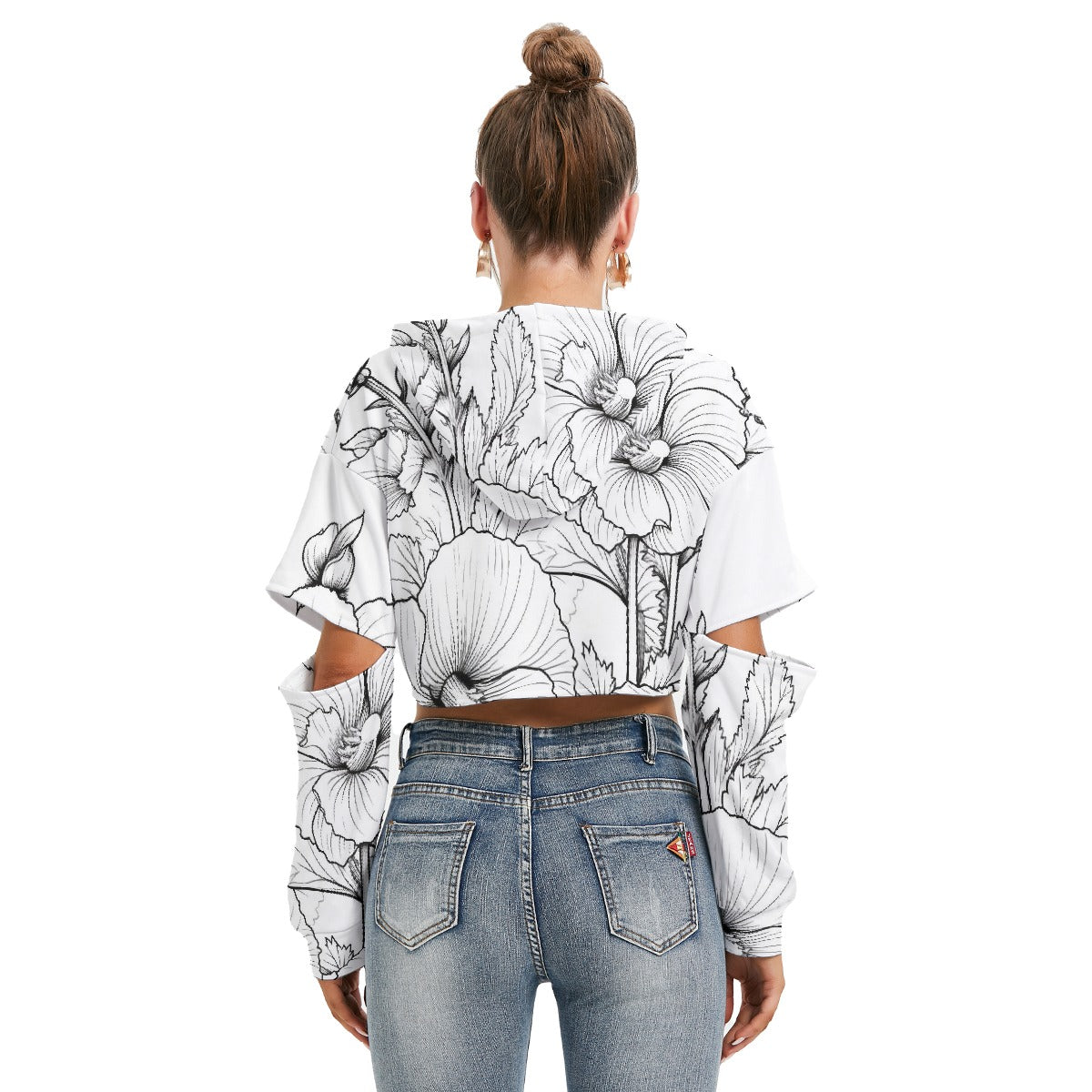 All-Over Print Women's Heavy Fleece Hoodie With Hollow Out Sleeve