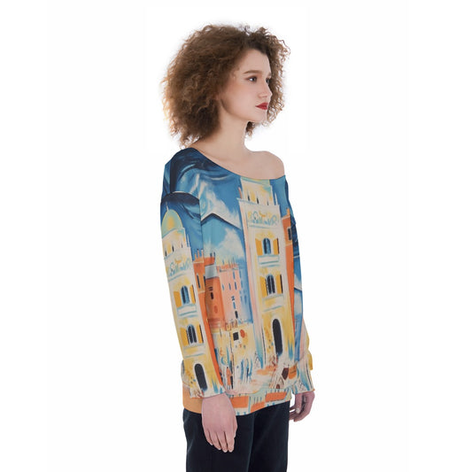 All-Over Print Oversized Women's Off-Shoulder Sweatshirt