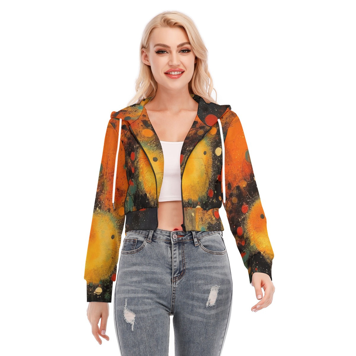 All-Over Print Women's Crop Top Hoodie With Zipper Closure