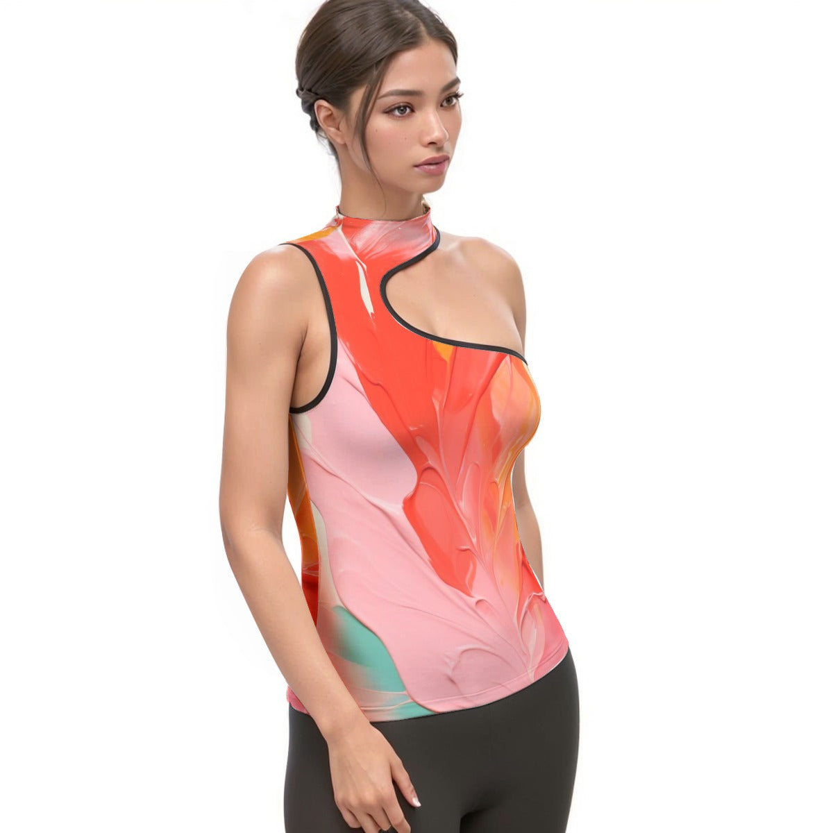 All-Over Print Women's Halter Sleeveless Asymmetrical Tank Top