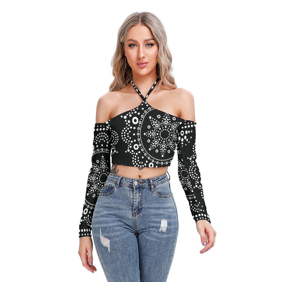 All-Over Print Women's Halter Lace-up Top