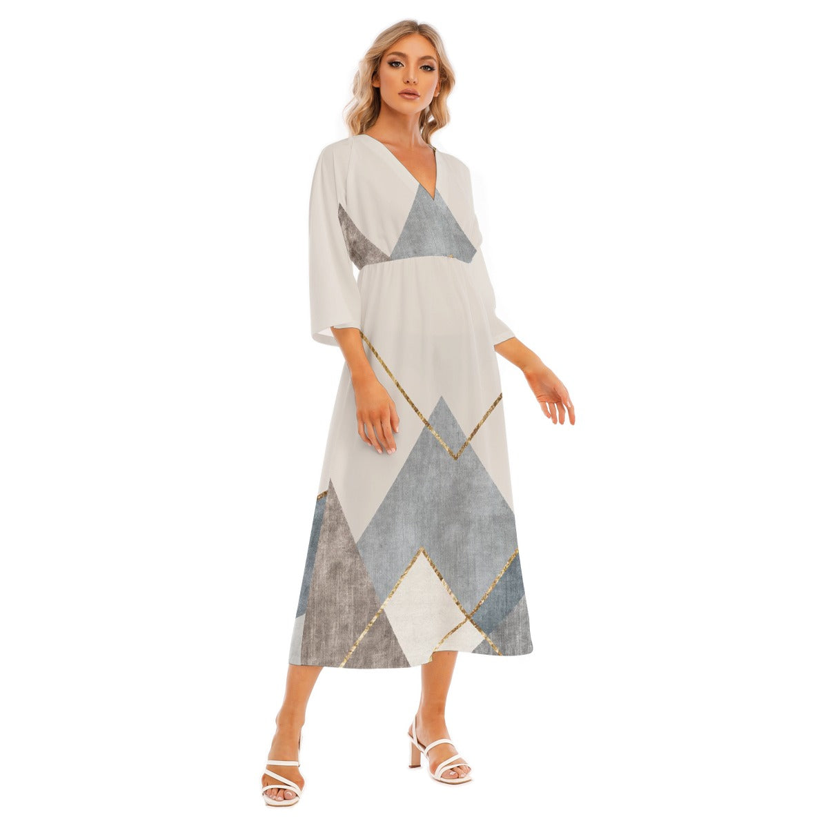 All-Over Print Women's Mid-Sleeve Long Dress