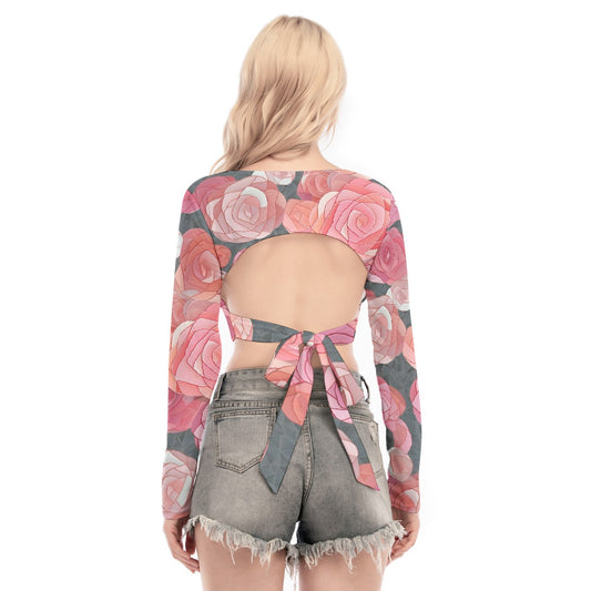 All-Over Print Women's Back Hollow T-shirt With Strap