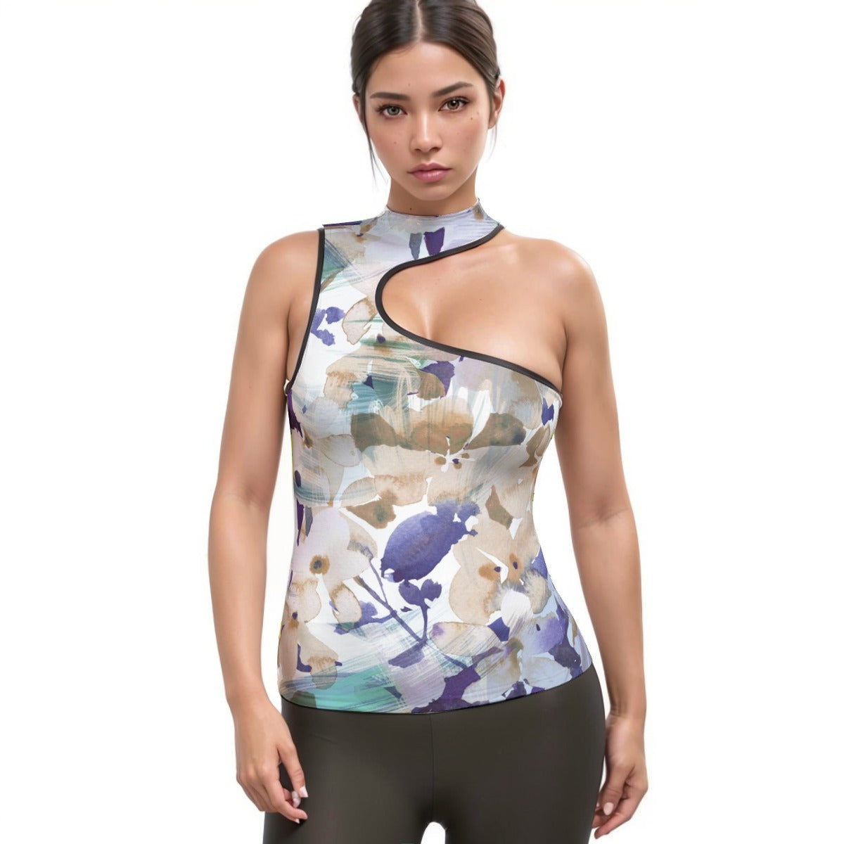 All-Over Print Women's Halter Sleeveless Asymmetrical Tank Top
