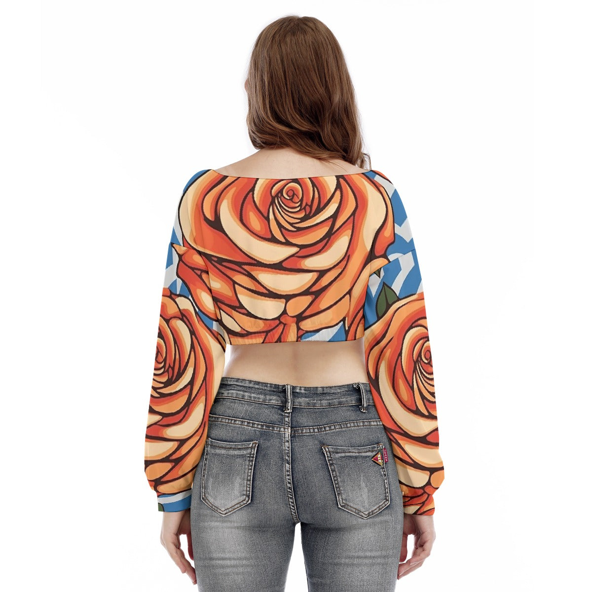 All-Over Print Women's V-neck Long Sleeve Cropped Sweatshirt