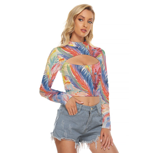 All-Over Print Women's Hollow Chest Keyhole Tight Crop Top