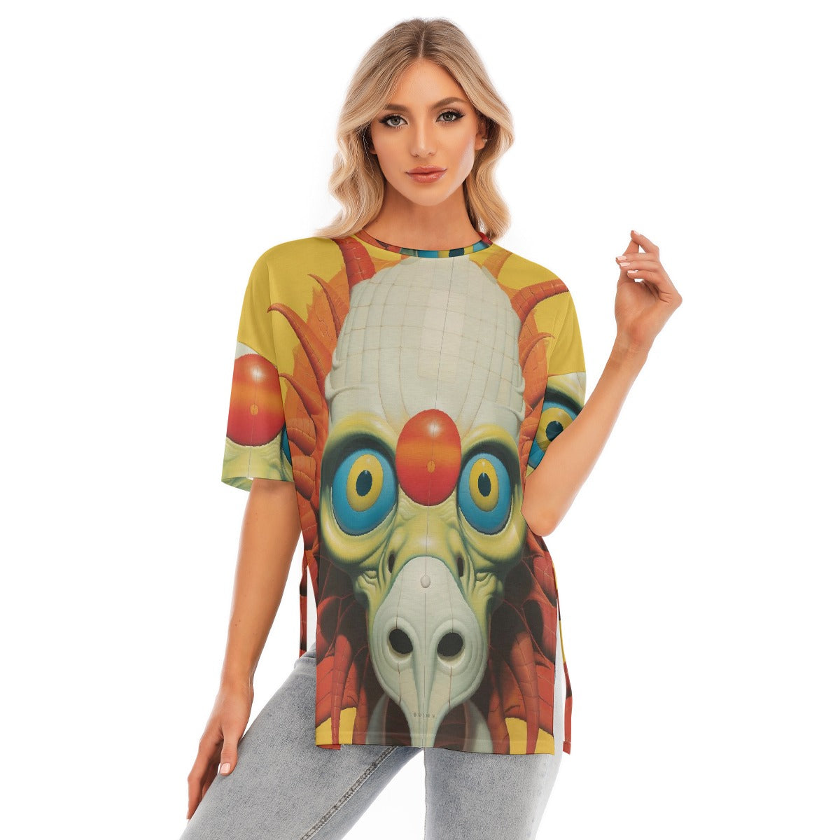 All-Over Print Women's Short Sleeves T-shirt With Hem Split