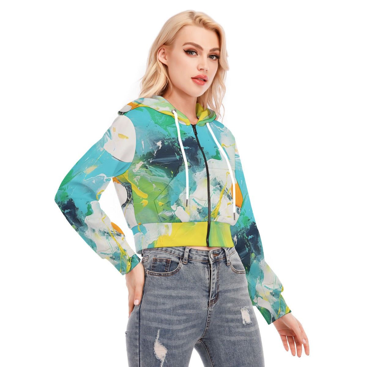 All-Over Print Women's Crop Top Hoodie With Zipper Closure