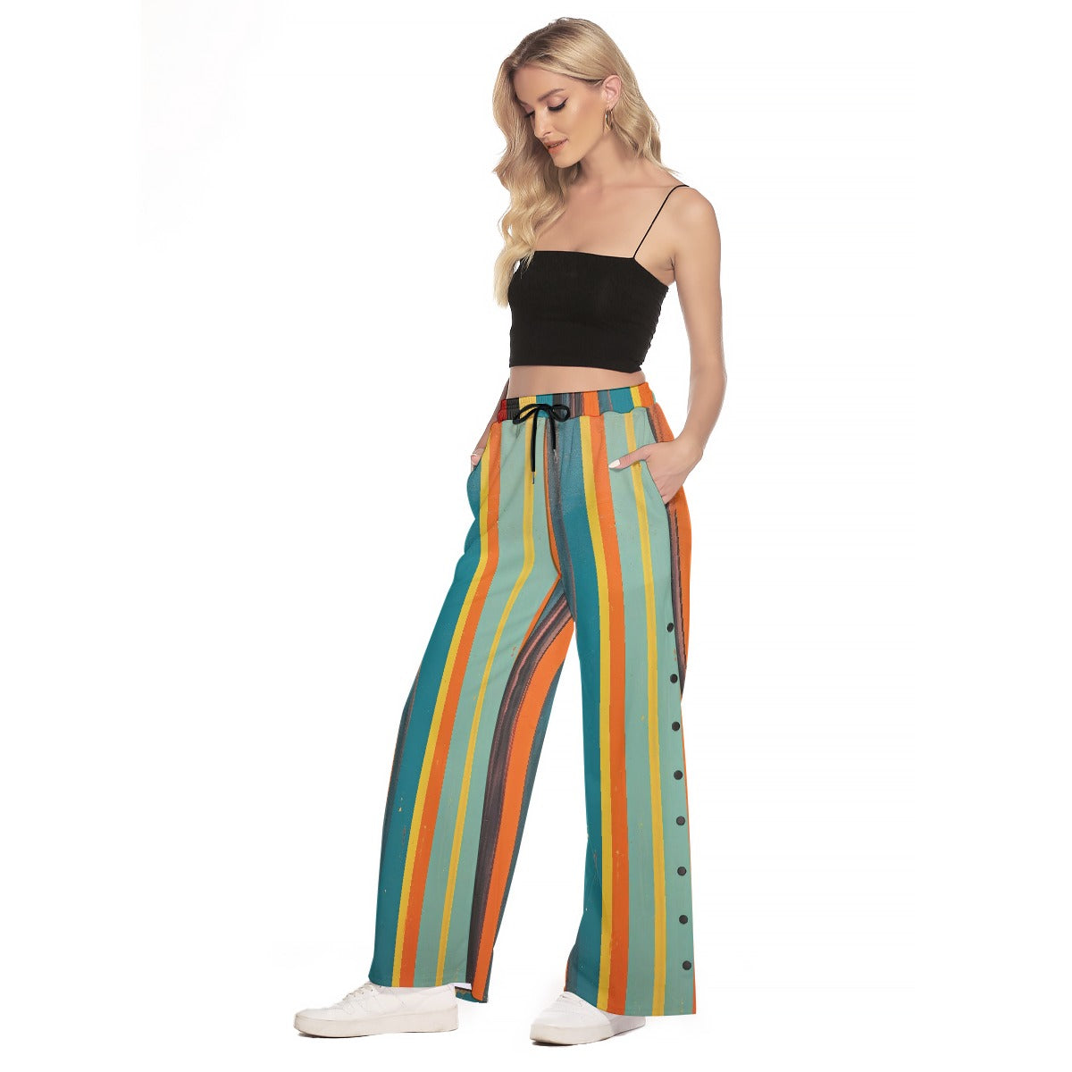 All-Over Print Women's Side Slit Snap Button Trousers