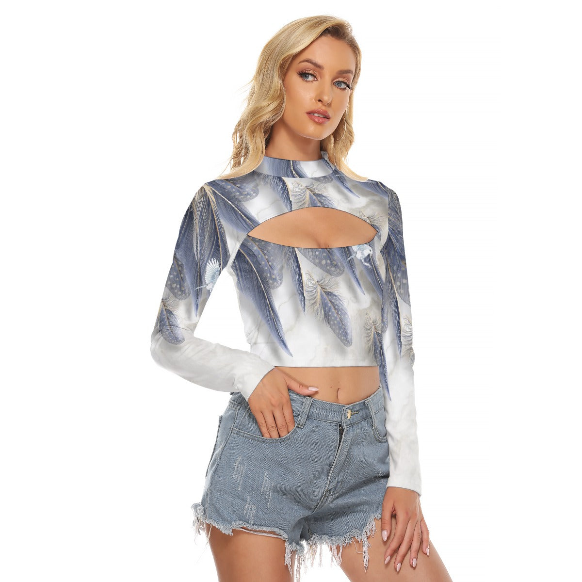 All-Over Print Women's Hollow Chest Keyhole Tight Crop Top