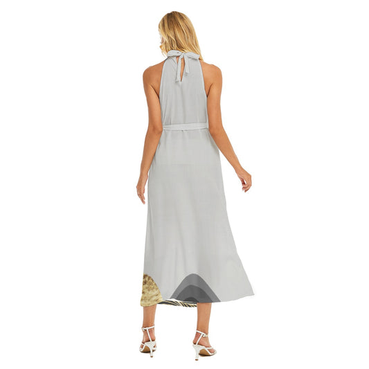 All-Over Print Women's Wrap Hem Belted Halter Dress