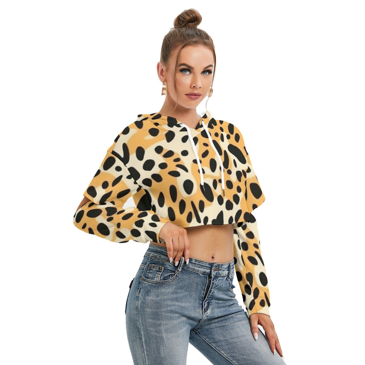All-Over Print Women's Heavy Fleece Hoodie With Hollow Out Sleeve